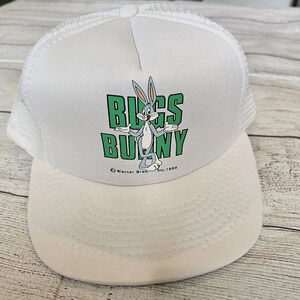 Bugs Bunny Warner Bros Inc. 1988 Vintage White Trucker Mesh Snap Back Hat